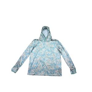 Yakoda Supply Mens Sun Hoodie Large Blue Topo Camo Fishing Performance Shirt L